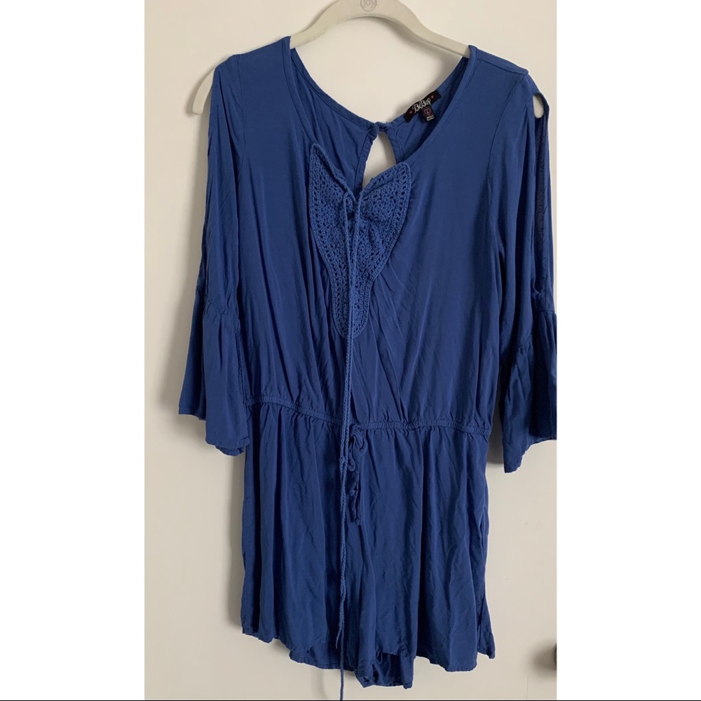 Cold shoulder mixed material romper